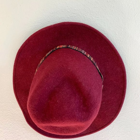 Burgundy Wide Brimmed Wool Felt Hat - Picture 4 of 7